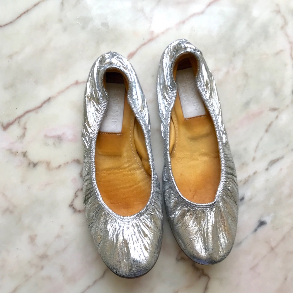 Lanvin silver metallic ballet flats size 36.5